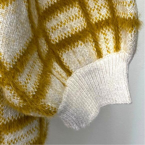 Lola B Longline Plaid Cardigan Sweater Coat XL Yellow White Oversized Open Front - Picture 4 of 10